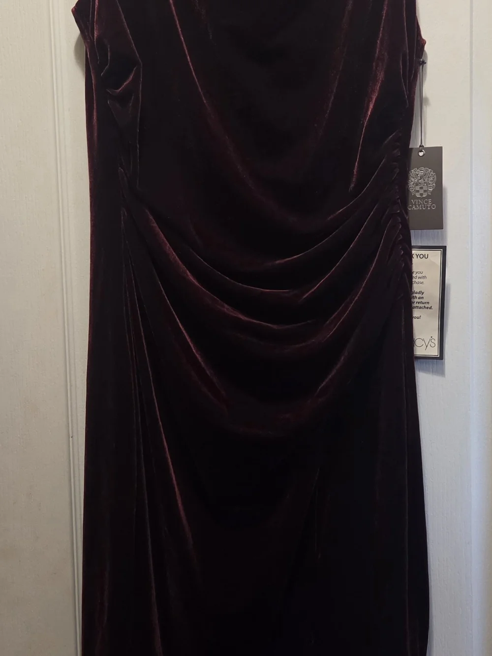 Vince Camuto Velvet Cowl Neck Ruched Midi Dress ✨️ NWT